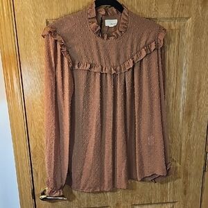 Chic Ruffled Blouse in Warm Brown